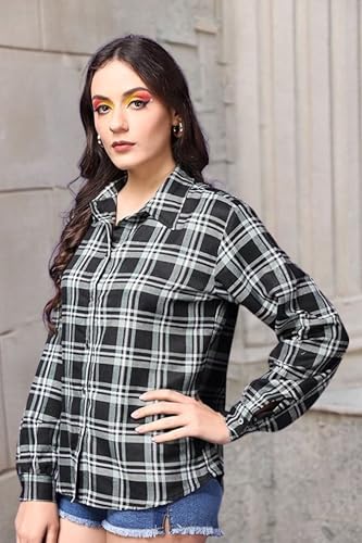 Image of POPWINGS Casual Checks Print Shirt for Women | Cotton Full-Sleeves Women Shirt | Summer Shirt for Women | Stylish Shirt for Women