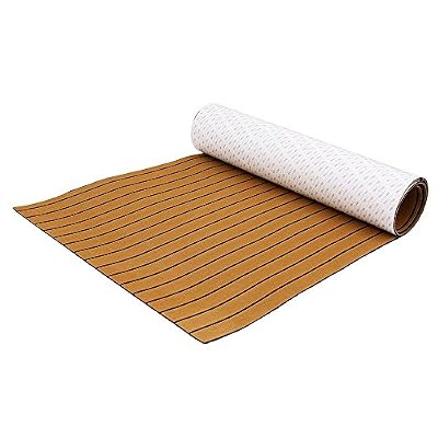 Marine Teak Floor Decking Sheet, 35.4" X 94.5" Foam Synthetic Teak Non-Slip Floor Decking Sheet Black Stripes Flooring Mat Self-Adhesive for Boat Marine Yacht (USA Stock)