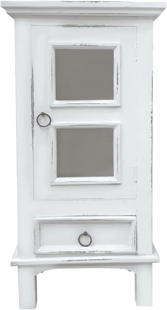 HomeStock One Door End Table Solid Wood Nightstand - Fully Assembled Distressed White Accent Table