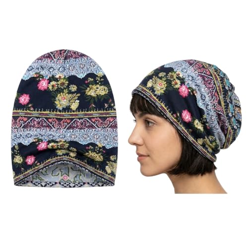 Image of PALAY Hijab Caps for Women, Floral Print Chemo Cap Slouchy Beanie Cap for Women, Fashion Skull Dwarf Hats Head Scarf for Women, Soft Stretch Running Head Scarves for Teen Girls - All Season Use