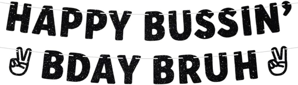 Happy Birthday Banner - Black Glitter Personalized Party Decor with Unique "Bruh" Design - Waterproof for Indoor Outdoor Teen & Youth Celebration