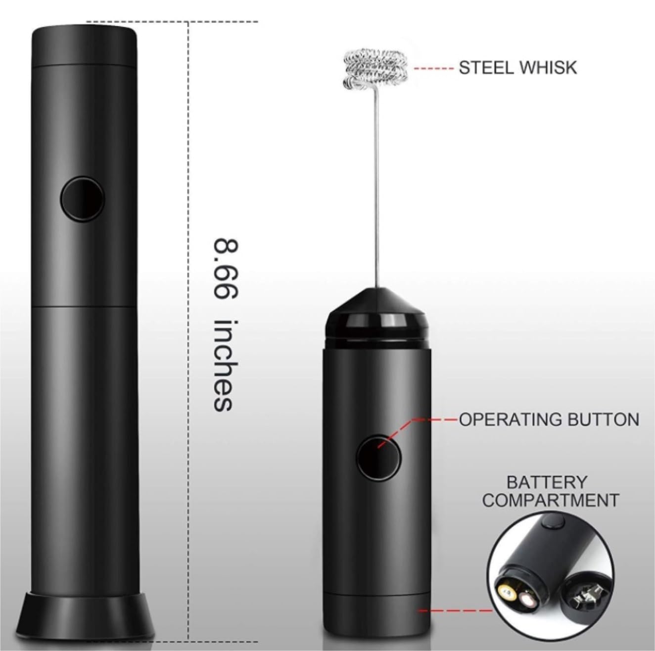 Espumador de Leche, Espumador De Leche De Acero Inoxidable Espumador De Café Eléctrico De Resorte De Mano con Pilas Bubbler Leche para Capuchino(Rot)