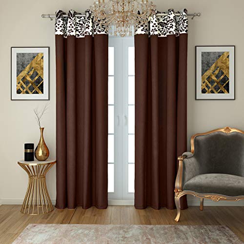 Image of Swayam Blackout Cotton Casement Long Door Curtain for Living Room & Bedroom | 9 Feet | Room Darkening Curtain with Eyelets | Pack of 2 | Solid Design - Brown