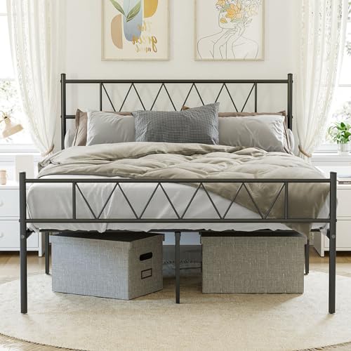 BEXEVUE Cama de Metal Doble Moderna - 135x190 cm Simple Marco Estructura de Cama Hierro Industrial, Fuerte y Durable, Fácil Montaje para Grandes Espacios Dormitorio Salón Hogar Hombre Mujer