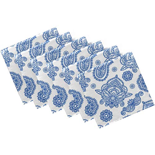 Zzwwr Beautiful Boho Paisley Pattern Cloth Napkins, Set Of 6 20 X 20 Inch Soft & Comfortable Polyester Dinner Napkin For Family, Restaurant, Weddings, Parties(White Blue) #TOP29