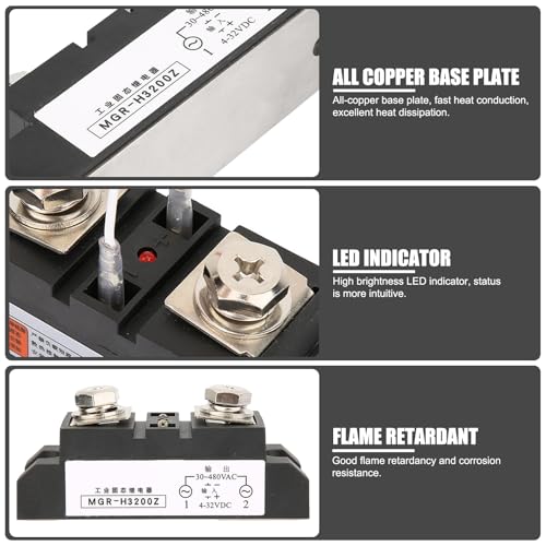 EVTSCAN 200A High Current DC-AC SSR Solid State Relay, with LED Indicator, Copper Thermal Pad, Surge Protection, Faster Switching, Silent Operation, for Industrial Automation, Heating System