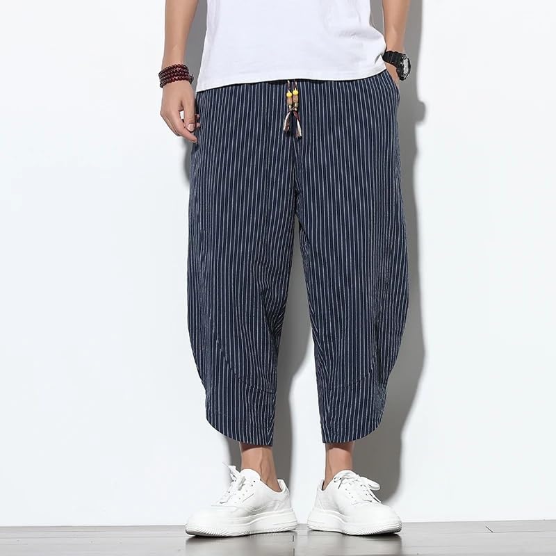 Man Summer Casual Men's Pants Striped Baggy Pants Cotton Linen Wide Leg Harem Trousers for Men2