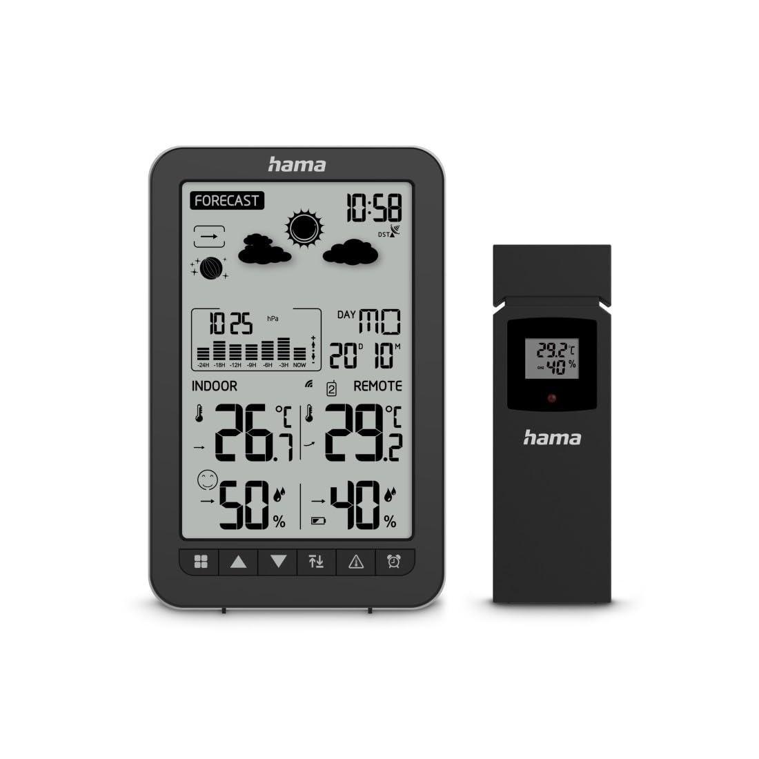 Weather station "Ko Samui", with outdoor probe, radio, alarm clock, black
