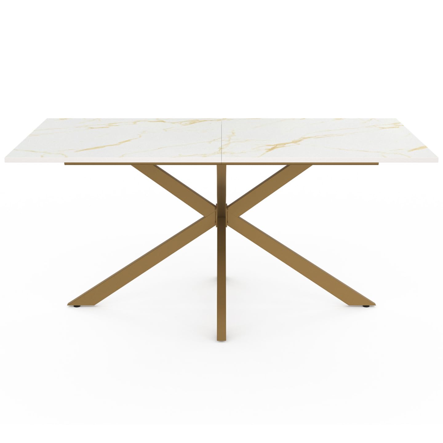 IDMarket - ALIX Tavolo da pranzo rettangolare per 8 persone con gamba a ragno in ottone e piano effetto marmo bianco ALASKA 160 cm