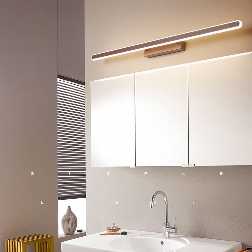 Jadssox Barra luminosa a specchio a LED Apparecchio di illuminazione lineare per bagno Lampada da parete per trucco con finitura marrone, Luci per specchio per trucco a striscia lunga Applique per tru