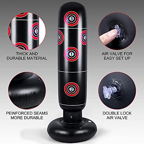 Inflatable Punching Bag For Kids, 63 Inch Punching Boxing Bag With Gloves Kids Punching Bags Freestanding Bounce Back Boxing Bag Fitness Punch Bag For Karate Taekwondo Kick #TOP5