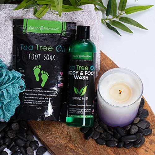 DAILY REMEDY Tea Tree Oil Foot Soak and Body Wash Set - Get Rid of Nail Fungus, Odors, Irritation, Bacteria and Foot Calluses - All Natural Foot Care Products Made in USA