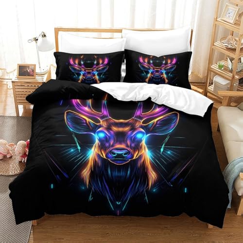 Housse de couette cyberpunk tête de cerf néon lit super king 260x220 - 3