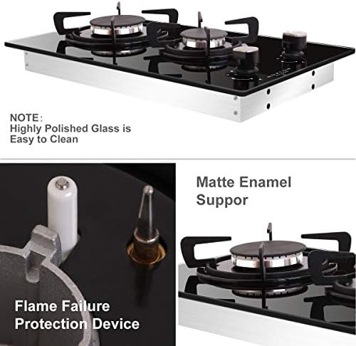 NOXTON Built-in 30cm 2 Burner Gas Hob Domino Black Glass Cooker with LPG Kit &FFD [Energy Class A+]