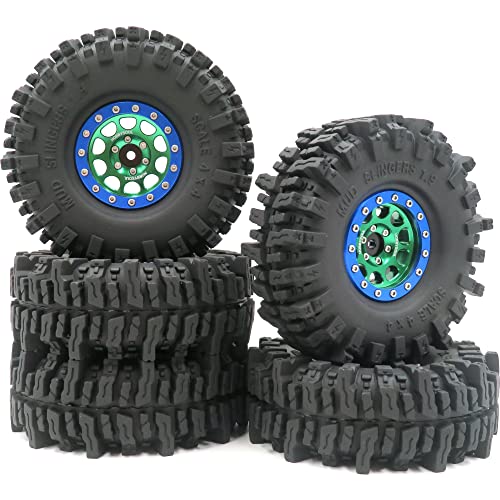 5pcs RC 1.9 Mud Slingers Tires Soft Tyres Height 120mm/4.72inch & Aluminum Alloy 1.9 Beadlock Wheel Rim Hex 12mm