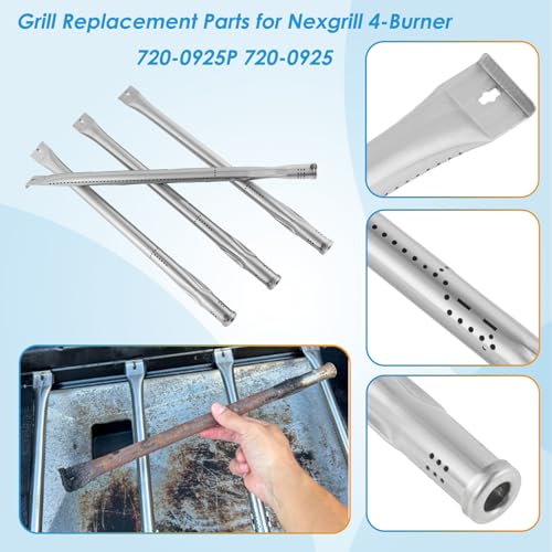 Image of Grill Parts for Nexgrill 4 Burner 720-0925 720-0925P 720-0925PG, Cooking Grate, Heat Shield and Burner Kit for Nexgrill 720-0925P Replacement Parts for Nexgrill 4 Burner 720-0925
