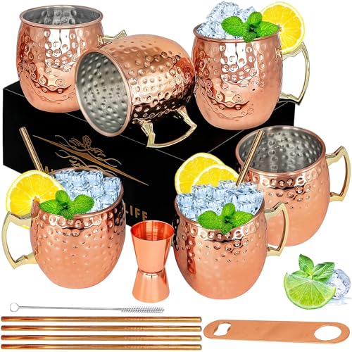 Moscow Mule Copper Mugs Set of 6, 18oz