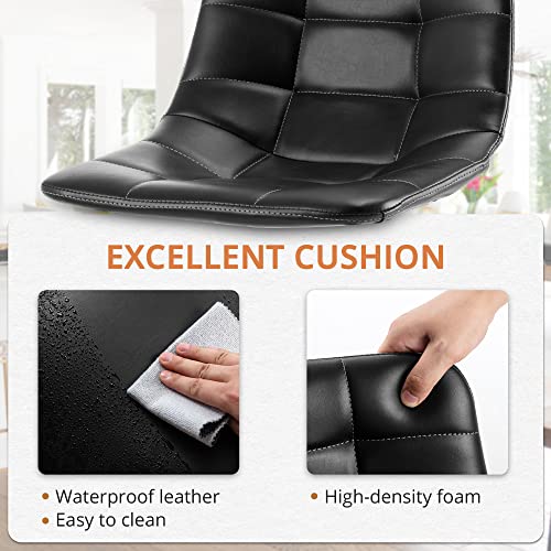 Lue Bona Counter Height Bar Stools, Mid Century Modern 24" Faux Leather Bar Stools Set Of 4, Upholstered Checkered Pattern Leather Dining Chair With Metal Legs, For Kitchen Island, Bistro, Black #TOP2