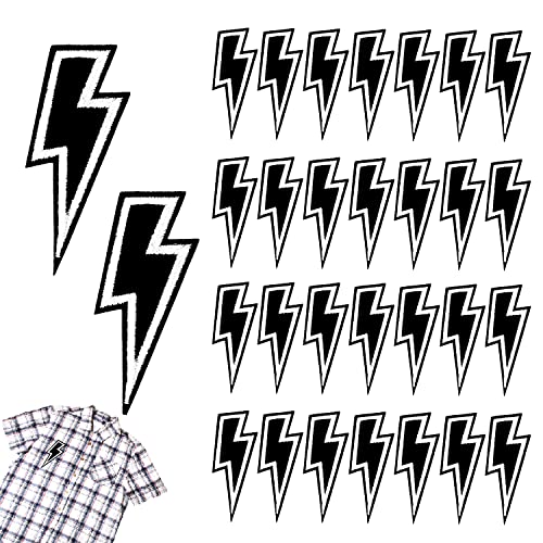Iron On Black Lightning Bolt Patch - 30Pcs DIY Embroidered Flash Appliques for Clothes, Shoes, Bags, Hat, Jeans