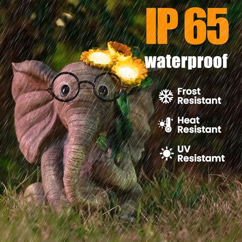 Twinbling 1313 Outdoor Fall Decor Elephant Statue,Garden Decor Solar Elephant Sculptures & Statues Holding Solar Sunflower Waterproof Figurine thumb #5