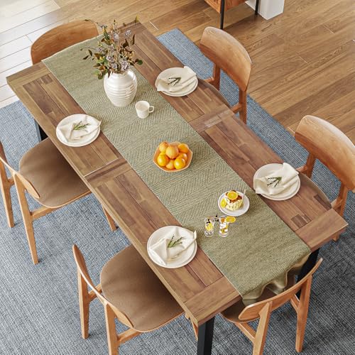 OFIKA Dining Table for 6-8 People, 70" Acacia Wood Rustic Rectangular Dinner Table with Metal Frame, Sandblast Finish, Natural Stained, Indoor Outdoor Kitchen Dining Room Table Large 70x33.2x30 inch - Image 3