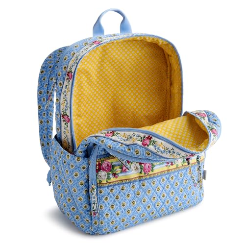 Image of Vera Bradley Women's Premium Cotton Large Bancroft Backpack - 15 inch Laptop & Trolley Sleeves - Elizabeth Blue, 28L