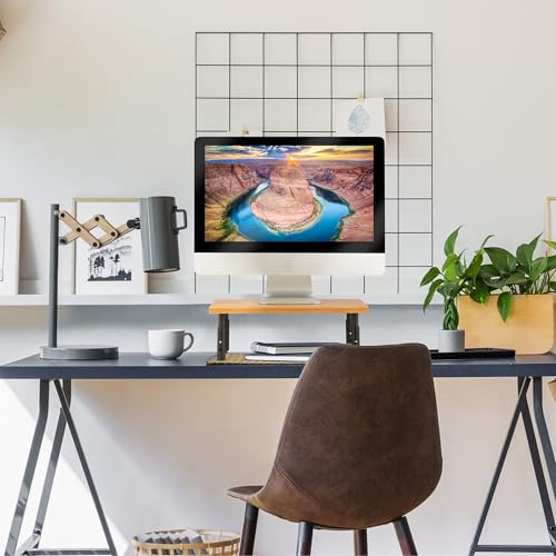 Support pour moniteur design robuste en bois et metal noir bureau - 6
