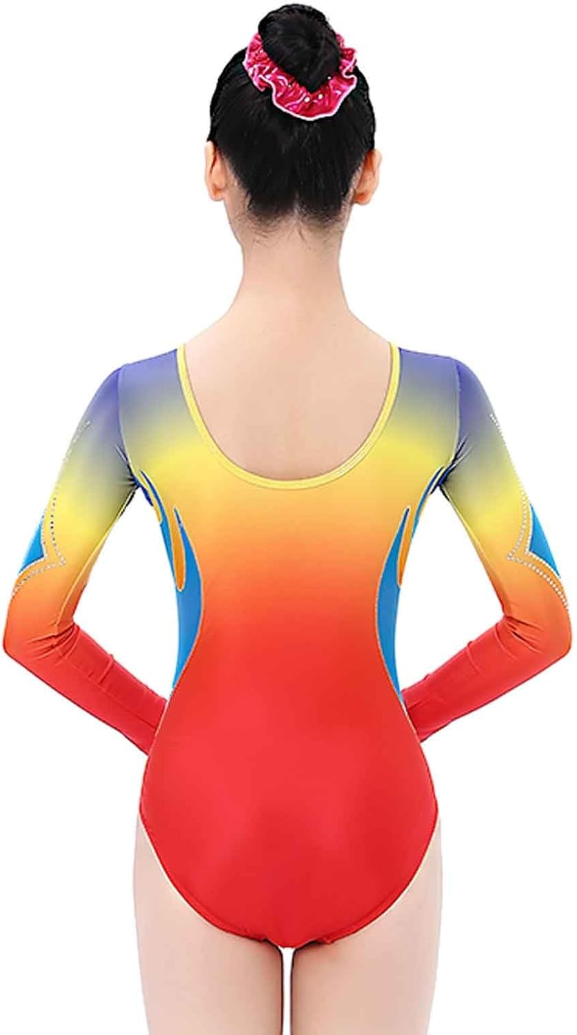 Zagitova] 新体操レオタード女の子用プリントダイヤモンドクルーネック