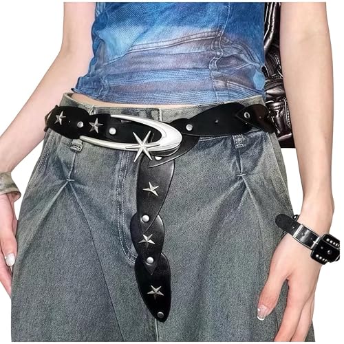 Star Studded Belt y2k Belt Black Fashion Leather Belt Adjustable Vintage Waist Belt for Women belt suitable for jeans skirts