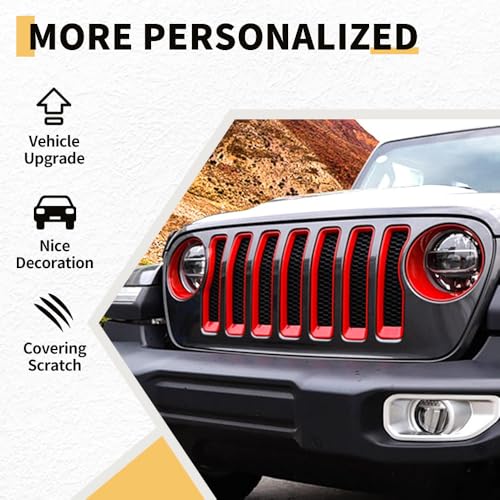 Image of MAXDOM Grille Inserts Headlight Covers Set Fits for Jeep (2018-2023) Wrangler JL JLU (Red, Sport /Sport S)