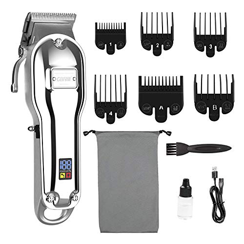 Canfill Hair Clippers for Men - Rechargeable Electric Clippers?Professional Metal Trimmer Grooming Hair Cutting Kit With LED Display, Cordless Barber Scissors for Hair Cutting, Daily Home Use, Silver