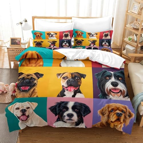 Parure de lit chien 3D housse de couette microfibre 135x200 - 3