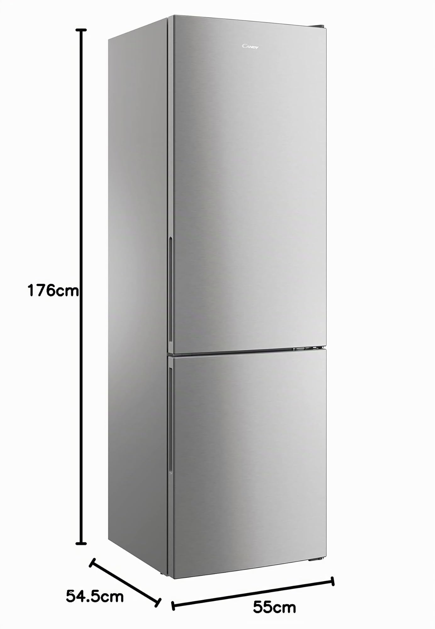 Candy CCT3L517ES Réfrigérateur combiné - Pose libre, Hauteur : 1,77 m, 260 L, 2 portes réversibles, Low Frost, LED, 39 dB, Argent, Classe E