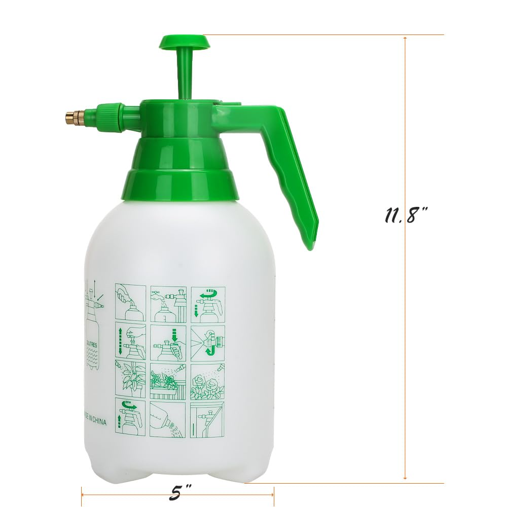 Paquete de 2 pulverizadores de bomba de jardín de mano, botella de agua a presión de 1/2 galón con boquilla de latón ajustable, para plantas y otras soluciones de limpieza (blanco y verde)