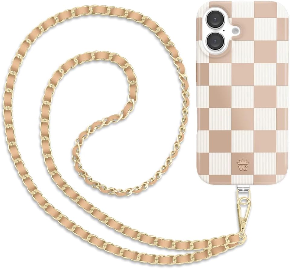 VELVET CAVIAR Crossbody Phone Strap + iPhone 16 Case (Bundle - Nude Checkered)