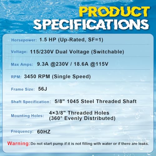 UST1152 Pool Pump Motor 1.5 HP 56J Frame Fit for Hayward SP2610X15 AST165 - Image 3