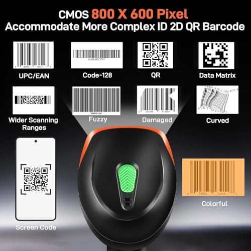 Image of ONLYU Bluetooth Barcode Scanner, Wireless 2D QR 1D Bar Code Scanners with LED Lights Display & AI Voice, Plug & Play Handheld Barcode Reader for iPhone, Android, iPad, Tablet, PC (OU-20)