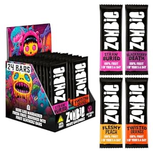 Zombie Fruit Bars, Variety Box (24 Bars, 4 Flavours), 100% Dried Fruit, Healthy Snacks for Adults, Kids, Low Calorie, Gluten Free, Vegan, Halal, Bulk, Real Fruit, No Added Sugar, Natural, Roll Ups