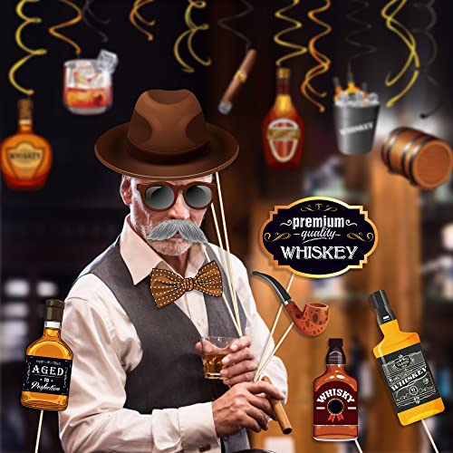 Qpout 30Pcs Whiskey Party Photo Booth Props With Sticks, Oktoberfest Photo Booth Props, Men Women Holiday Whiskey Beer Bar Themed Birthday Party Gathering Photo Props #TOP4