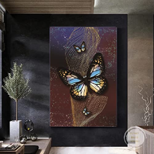 Toile papillon bleu et or pour habiller un mur vide sans effort deco chambre