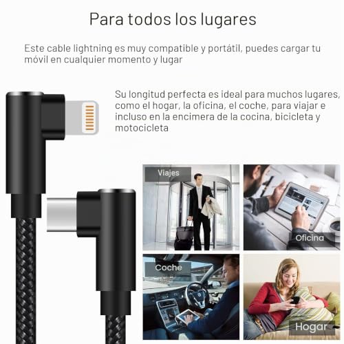 Cable USB C a Lightning paquete de 3 cargador para iPhone 13 14 Pro codo 90 7