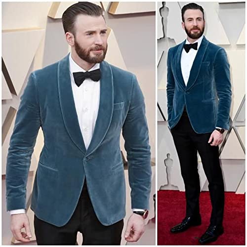Men's Two Pieces Suit Velvet Shawl Lapel One Button Jacket and Black Pants for Dinner Activity Set2
