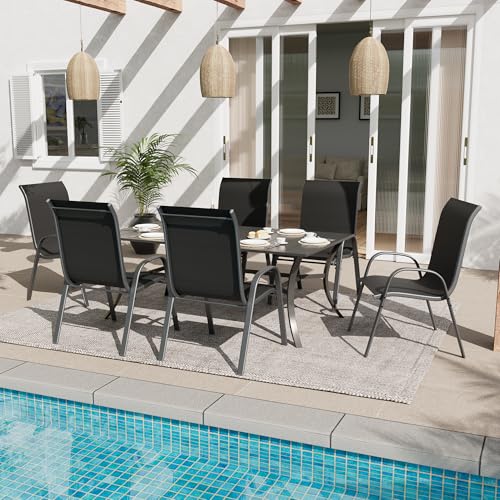Image of Amopatio Patio Chairs Set of 6, Outdoor Stackable Dining Chairs for All Weather, Breathable Garden Outdoor Furniture for Backyard Deck(Black)