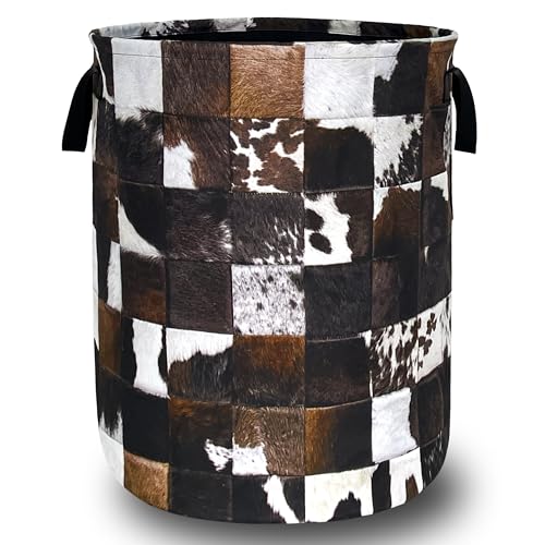 Image of Personalise Cow Print Laundry Basket Oxford Cloth Animal Cowhide Laundry Hamper With Handle Foldable Portable Clothes Storage Basket Funny Laundry Bag 18.9"x16.5" For Laundry Room/Bedroom/Bathrooms