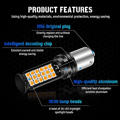 Maimiao 1156 Bau15S 7507 Py21W Led Bulb 36 Pcs 3030 Smd Amber Yellow Canbus Error-Free No Hyper Flash Replacement For Front Rear Turn Signal Lights (Pack Of 2) #TOP5