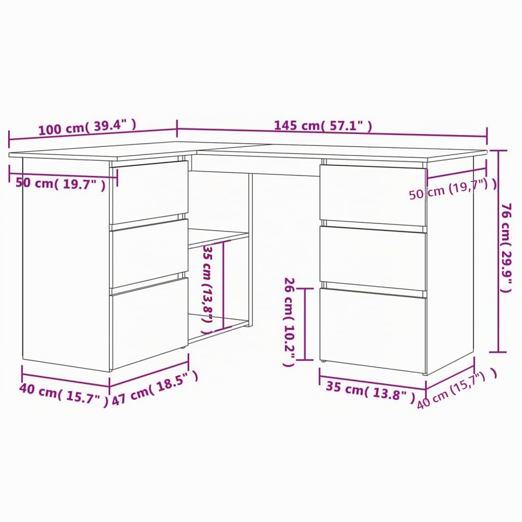 vidaXL Bureau d'angle Blanc 145x100x76 cm Bois d'ingénierie