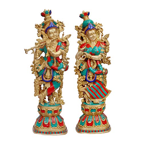 Aone India Large Brass Radha Krishna Idol Statue, Height : 29 Inches