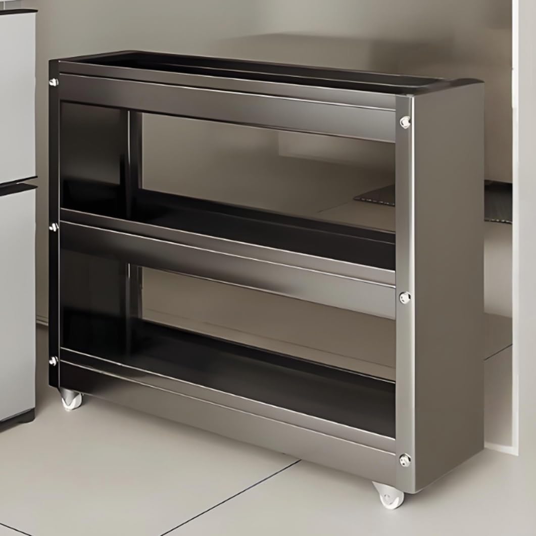 Carrito de almacenamiento de metal, carrito utilitario rodante con ruedas, organizador estrecho independiente para cocina y baño, ideal para espacios pequeños