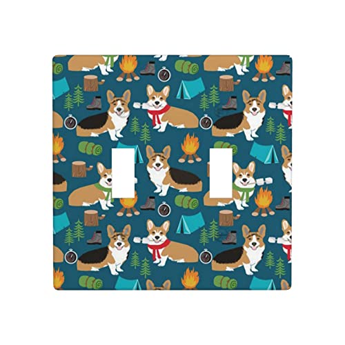 Corgi Classic - Placa de pared para interruptor doble, placa de interruptor, cubierta de salida decorativa, tamaño estándar 4.72 x 4.72 pulgadas