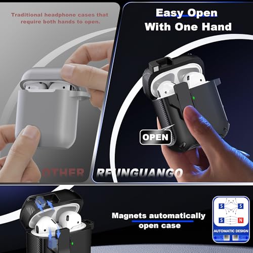 Image of RFUNGUANGO AirPods 2 Case with Lock Magnetic Lid Phone Stand, Black